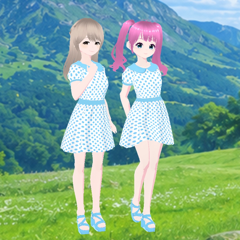 ドットワンピース（水色）｜Polka Dot Dress (Light Blue)