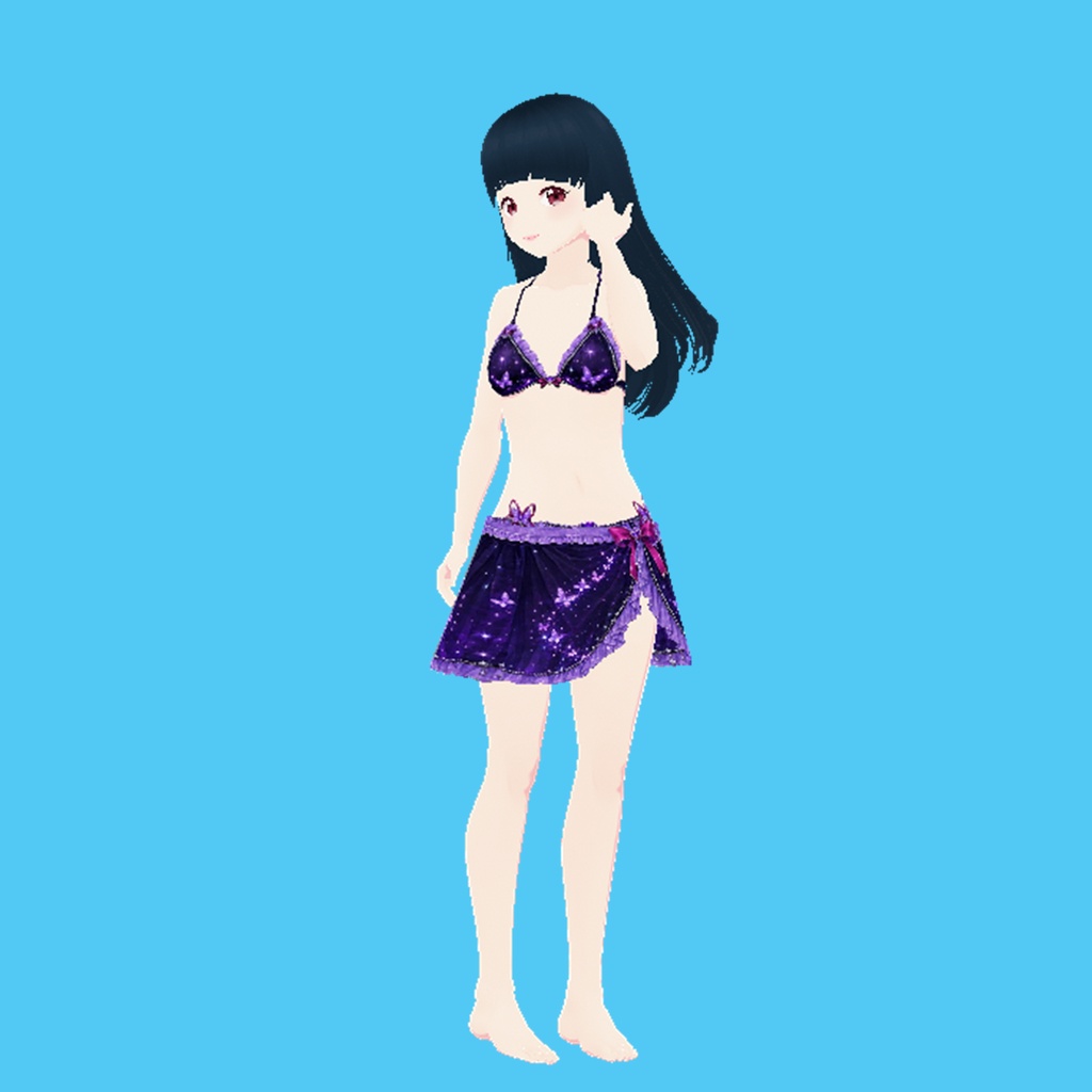 紫蝶ビキニ&パレオ 3点セット(紫)|Purple Butterfly Bikini & Pareo Set (Purple)
