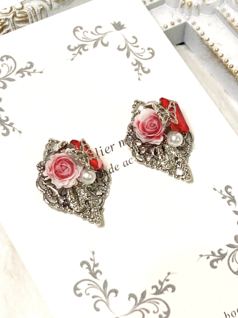 薔薇のビジューイヤーアクセサリー・ネックレス【hypnosismic】