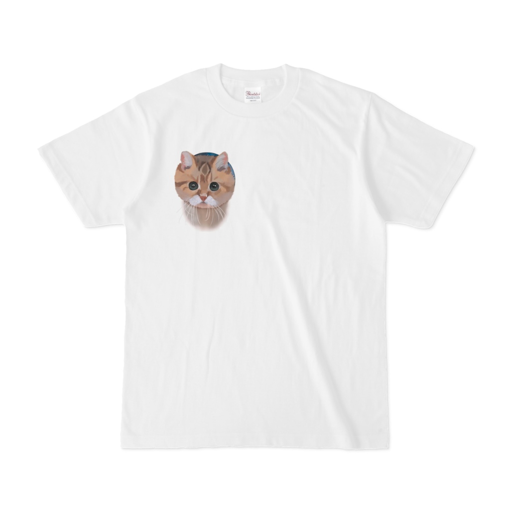 ひょっこりねこ Tシャツ 右胸 ホワイト