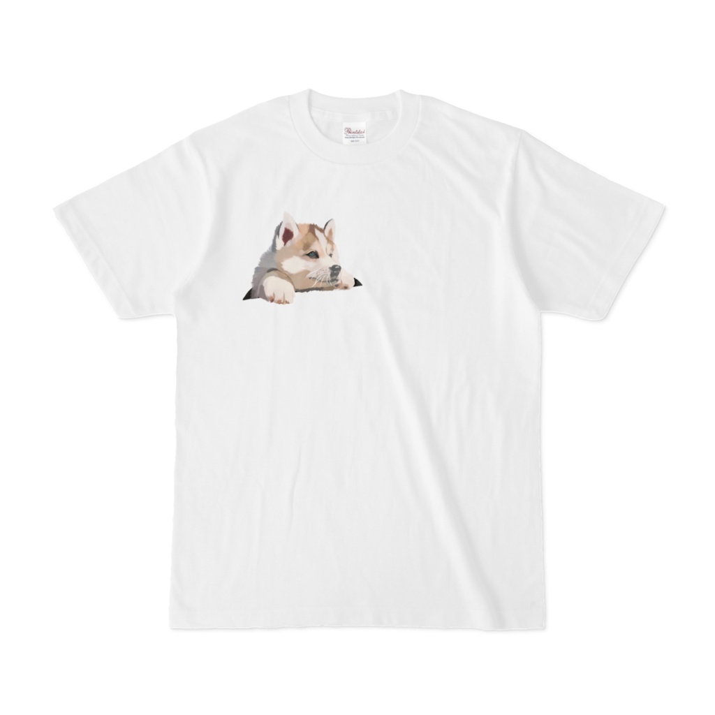 ひょっこりわんこ ハスキー Tシャツ 右胸 ホワイト