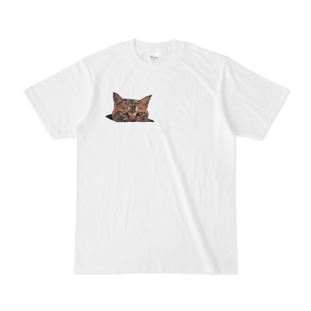 ひょっこりねこ キジネコ Tシャツ 右胸 ホワイト