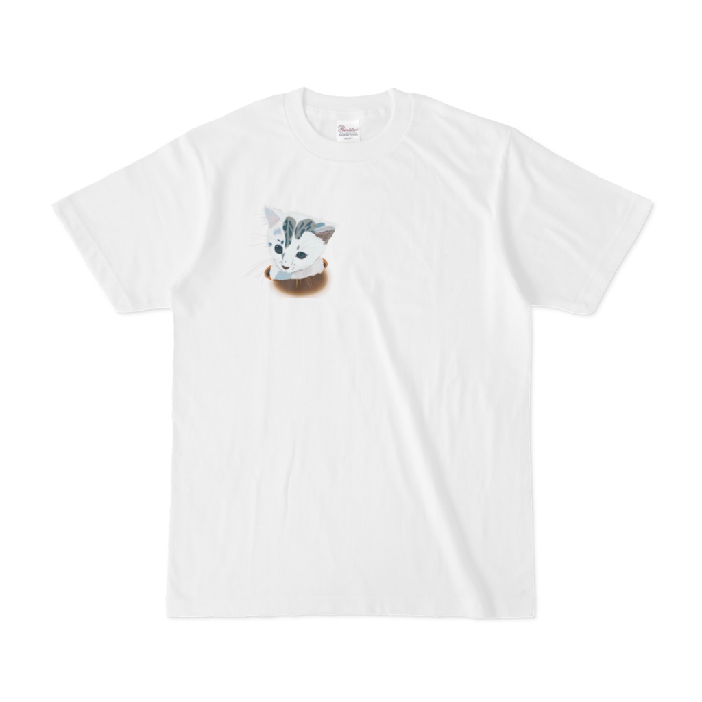 ひょっこりねこ 白キジ Tシャツ 右胸 ホワイト
