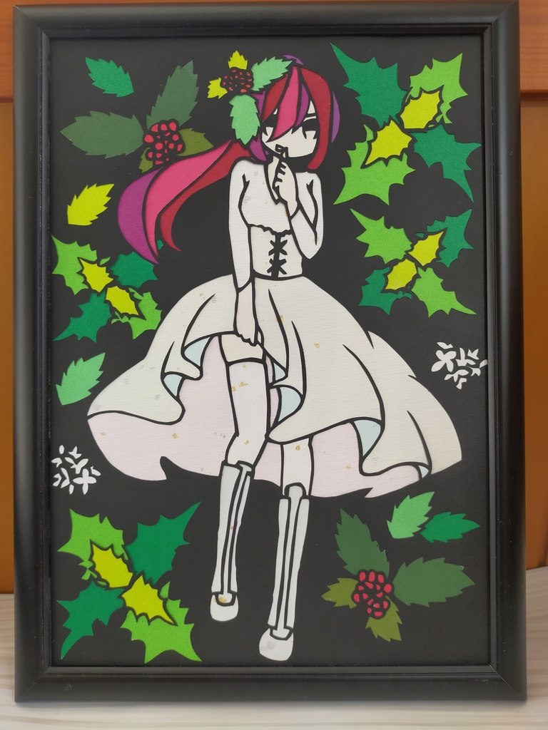 切り絵 十二ノ花-12月ヒイラギ（紫）