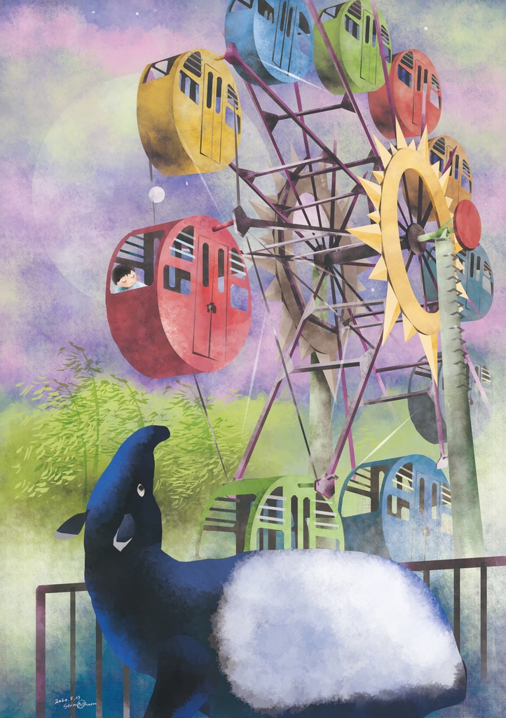 オリジナルイラスト 獏の連作より「観覧車の夢」