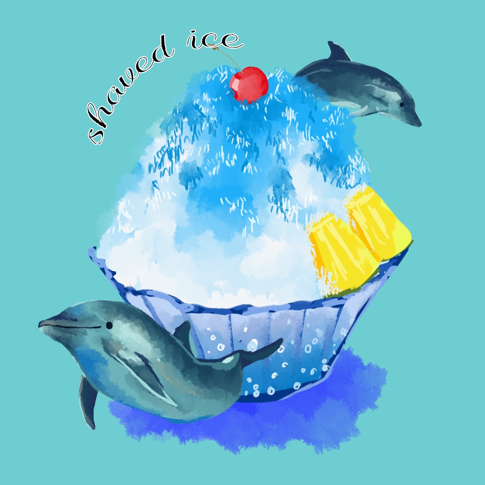 【スマホ壁紙】イルカとかき氷