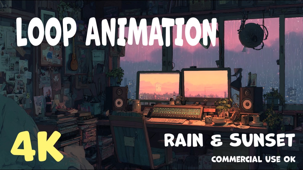 【4K/Seamless Loop】雨の夕暮れ - 90s Anime Lo-fi Background 