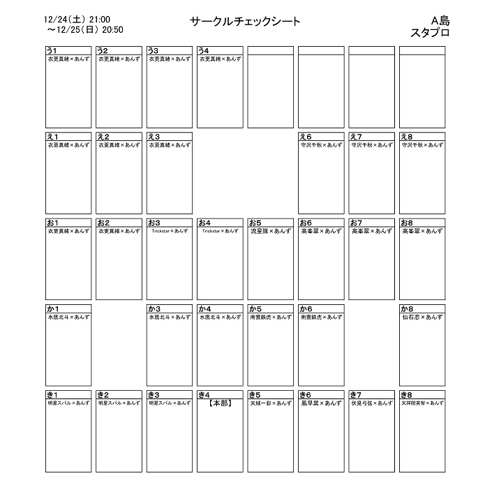 【あんず島3】サークルチェックシート