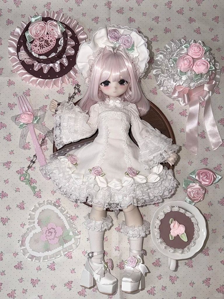 「受注」꒰ローズクリームケーキ꒱「1/4・1/6ドール服 MDD,Azone,OB24/OF」