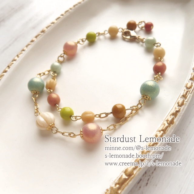 くすみ春色水玉ブレスレット