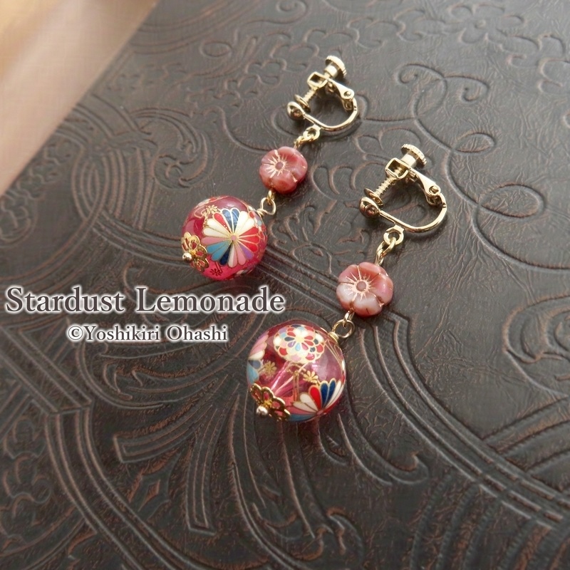 花てまりの耳飾り 桃