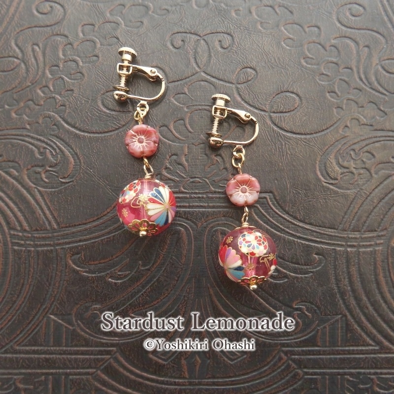 花てまりの耳飾り 桃