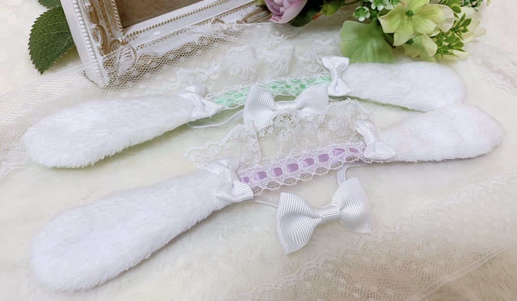 たれみみうさぎヘッドドレス/白とチェック柄