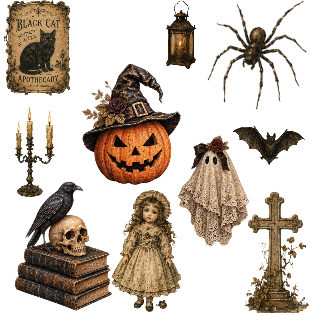 Antique Halloween PNG Clipart 20点|アンティーク・ヴィンテージハロウィン素材