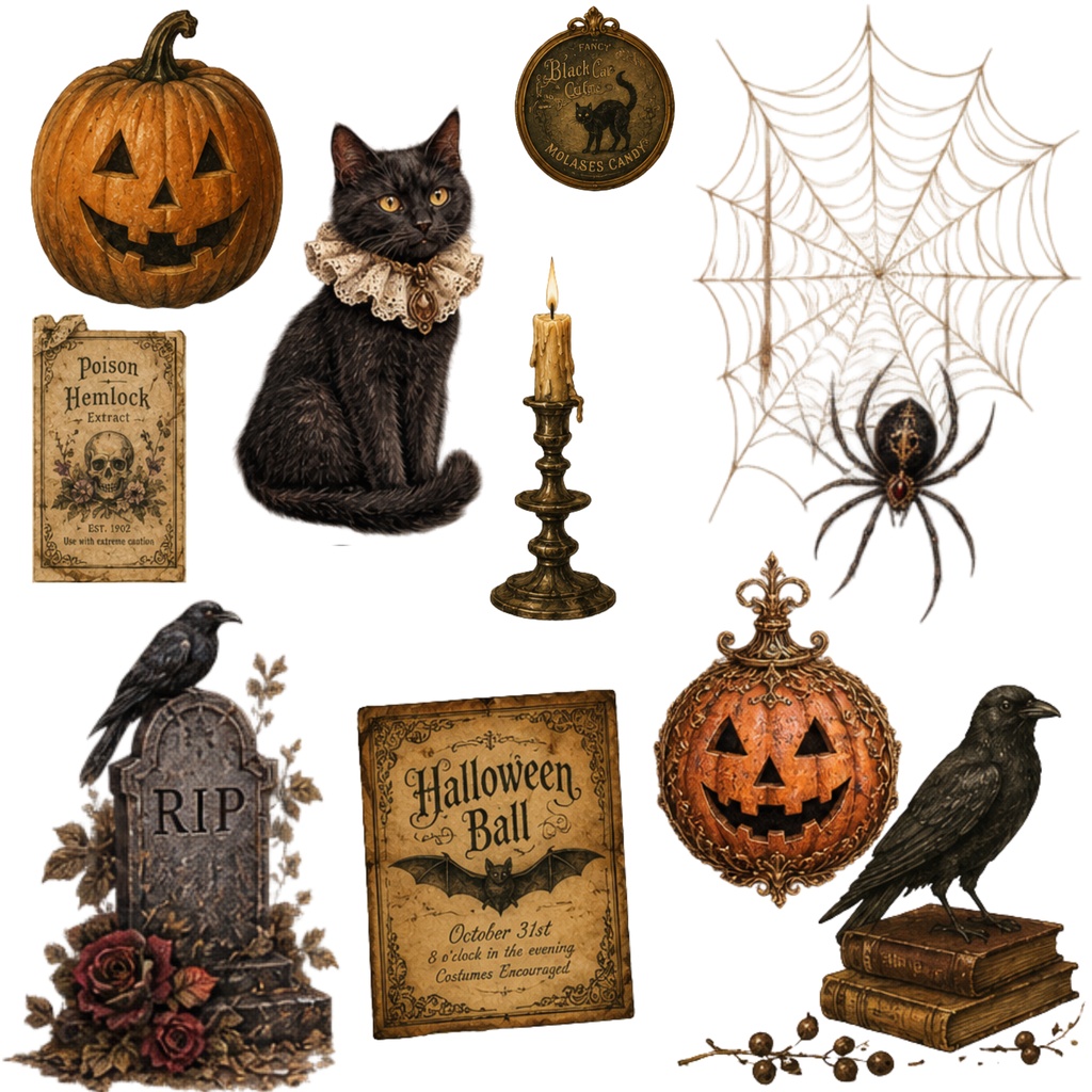 Antique Halloween PNG Clipart 30点|アンティーク・ヴィンテージハロウィン素材