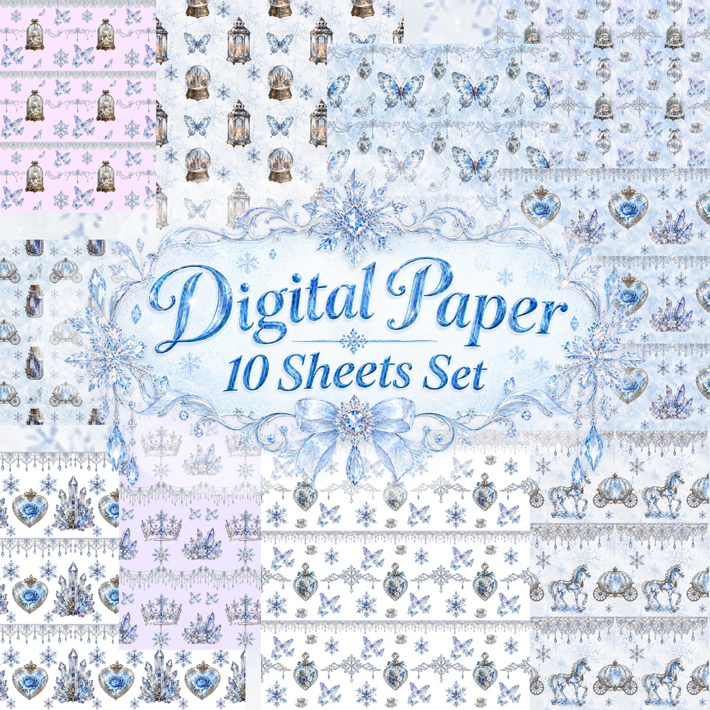 Crystal Winter Fantasy Digital Paper 10 Sheets|クリスタル・ガラス・冬のデジタルペーパー