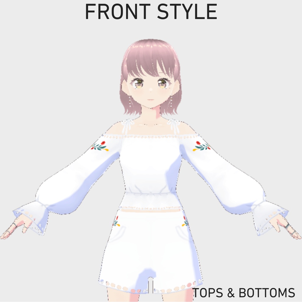 【Vroid衣装トップス&ボトムス】SUMMER EMBROIDERY TUNIC & PANTS