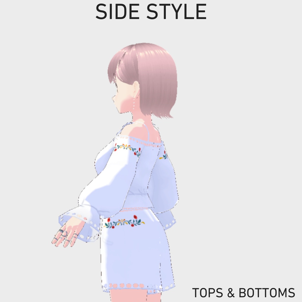【Vroid衣装トップス&ボトムス】SUMMER EMBROIDERY TUNIC & PANTS