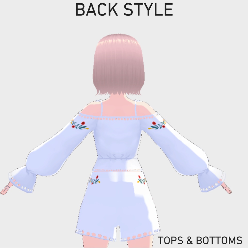 【Vroid衣装トップス&ボトムス】SUMMER EMBROIDERY TUNIC & PANTS