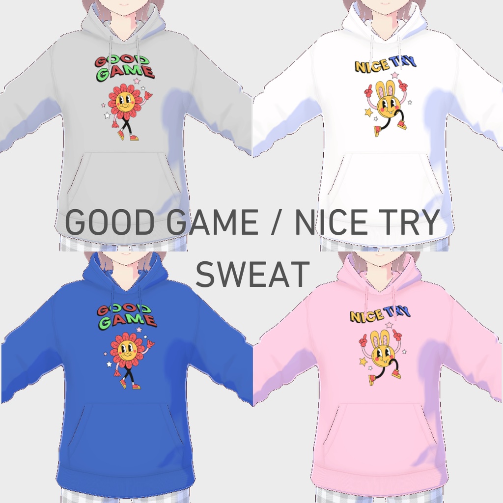 【Vroid衣装トップス】GOOD GAME / NICE TRY SWEAT＜無料free＞