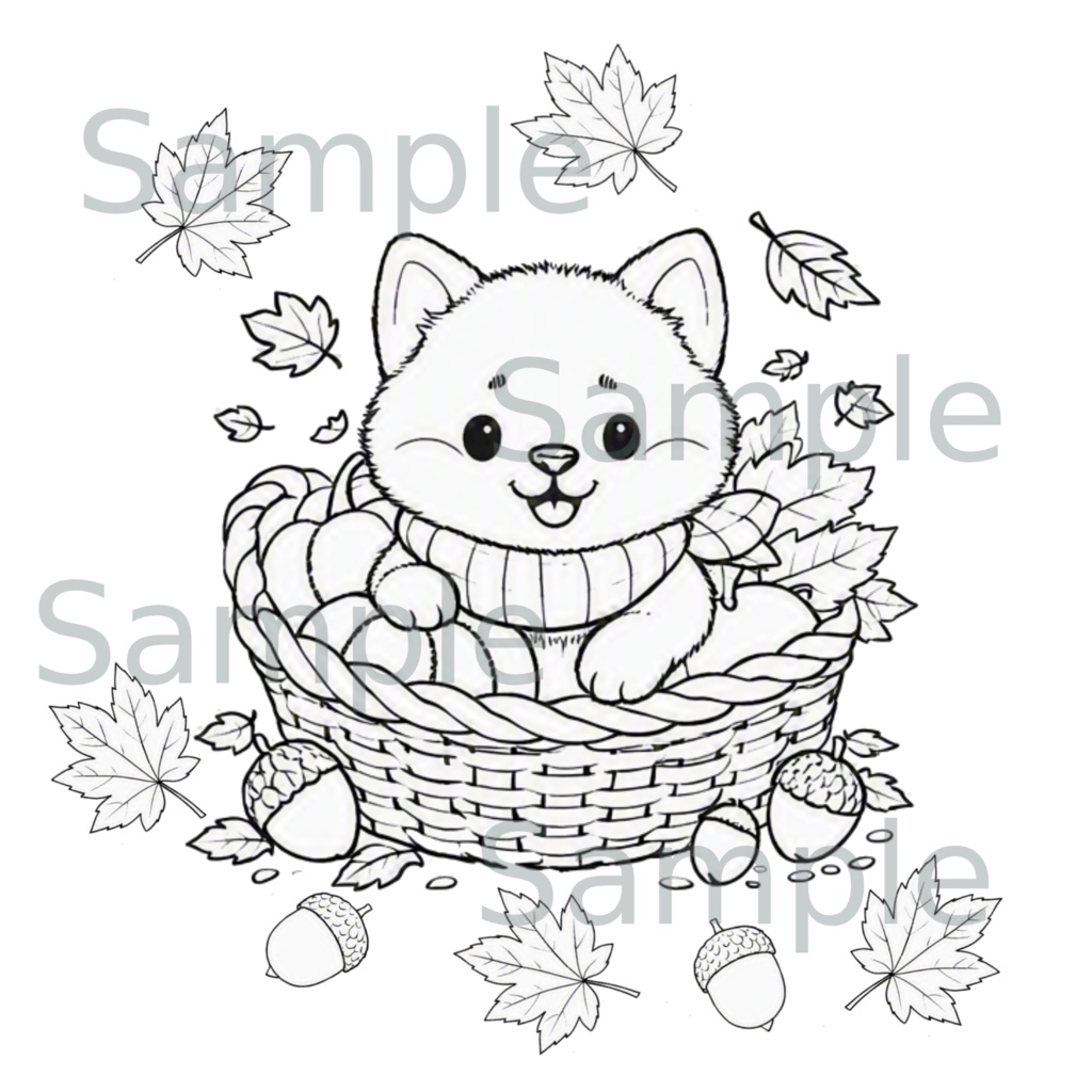 デジタルペーパー塗り絵-わんちゃんの小さな秋-刺繍図案