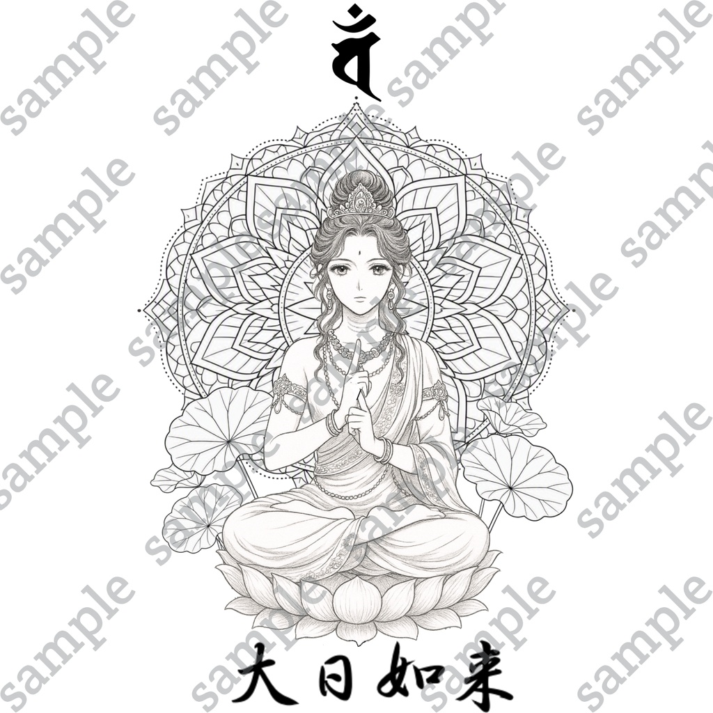 【DL版】【刺繍図案】【大人の塗り絵】十二支守り本尊仏画-梵字有り・無し-カラー見本各3枚セット全24枚セット