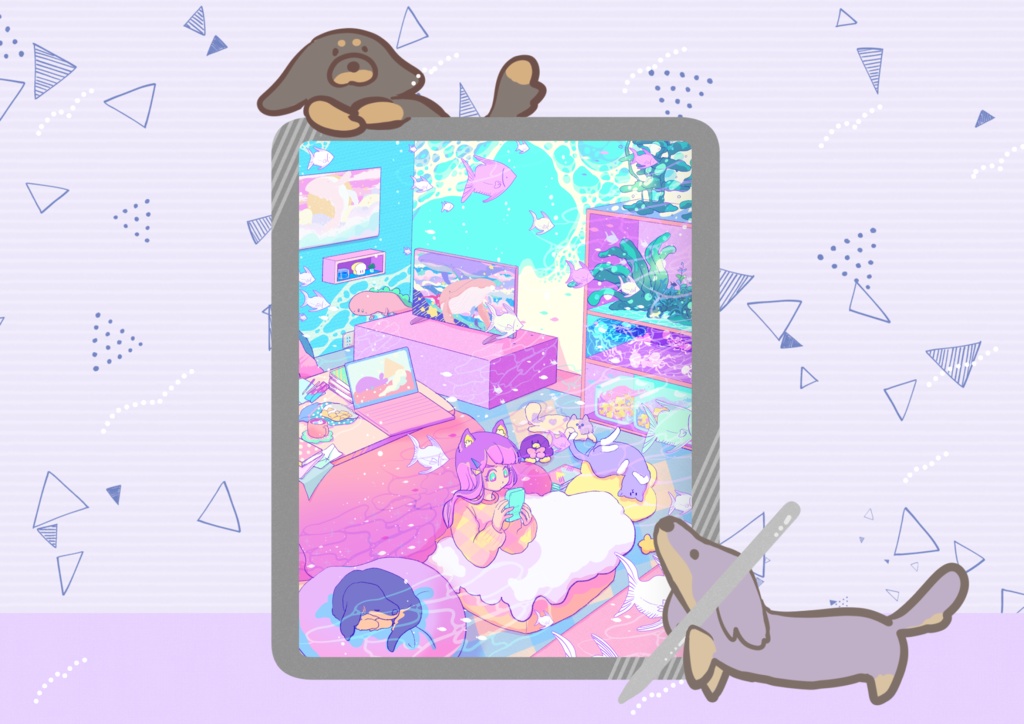 ほんわかポップアート01【PC iPad等 デジタル壁紙、配信用】