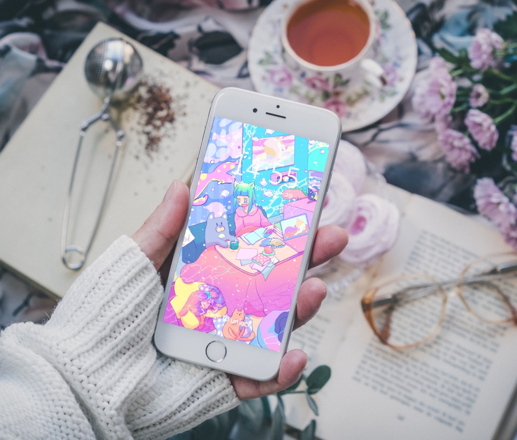 ほんわかポップアート01【PC iPad等 デジタル壁紙、配信用】