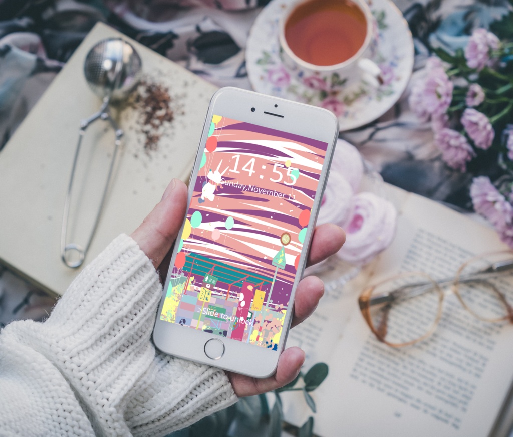 ほんわかポップアート011【PC iPad等 デジタル壁紙、配信用】