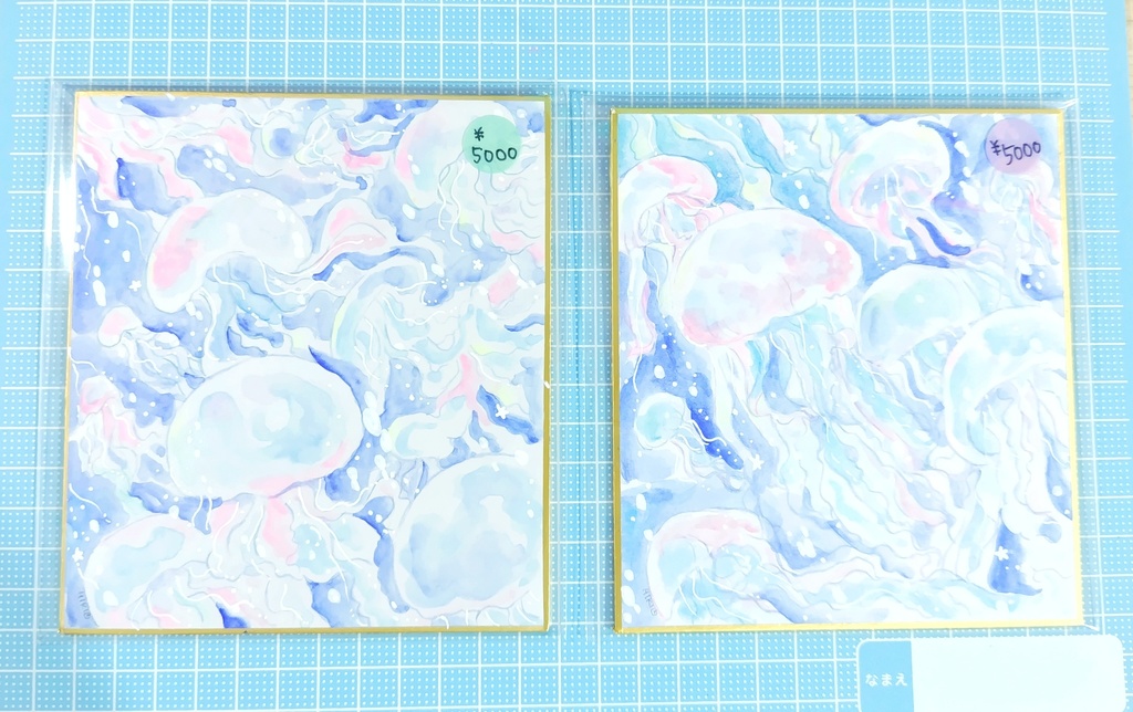 クジラとクラゲ原画ミニ色紙🐳