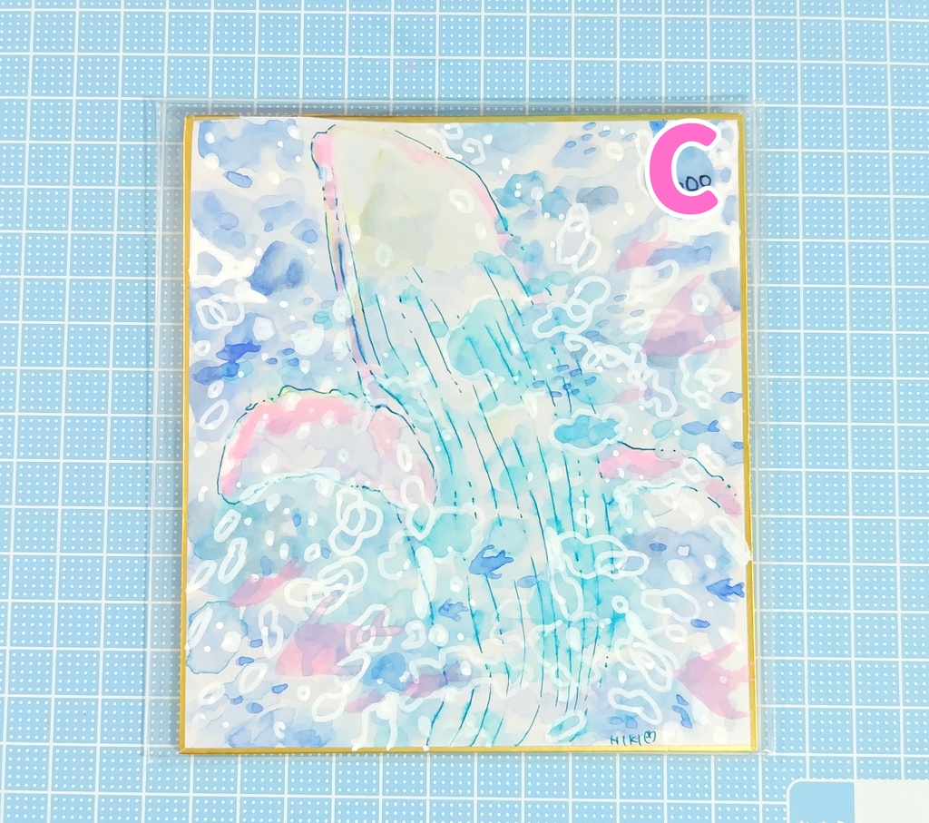 クジラとクラゲ原画ミニ色紙🐳