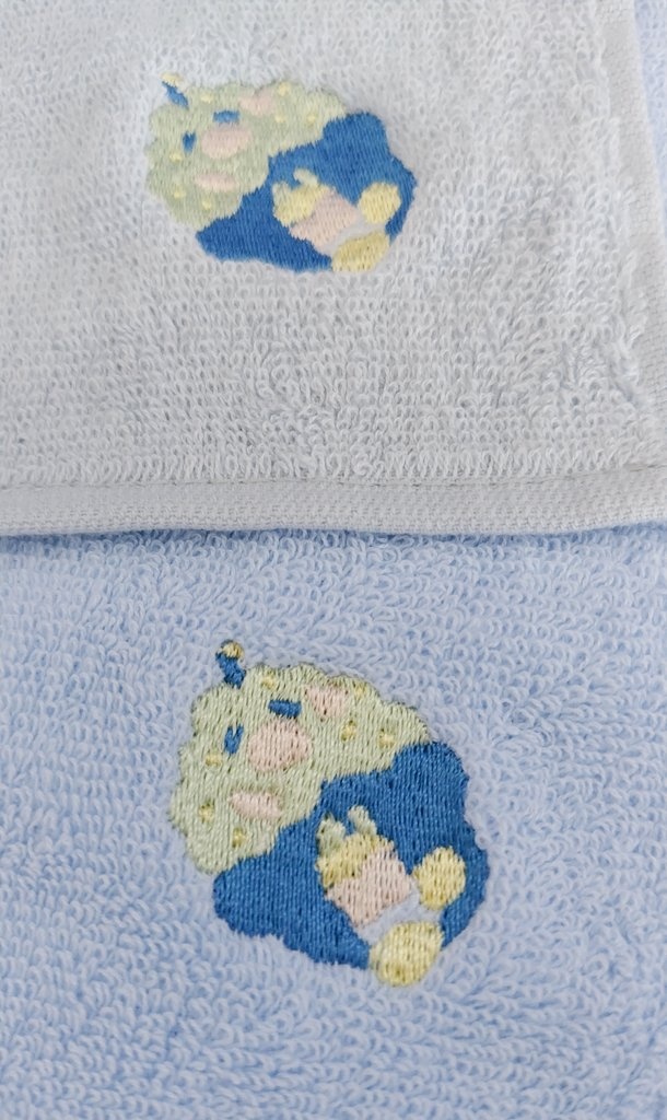 やまださんともっふるの刺繡タオルハンカチ【水色】