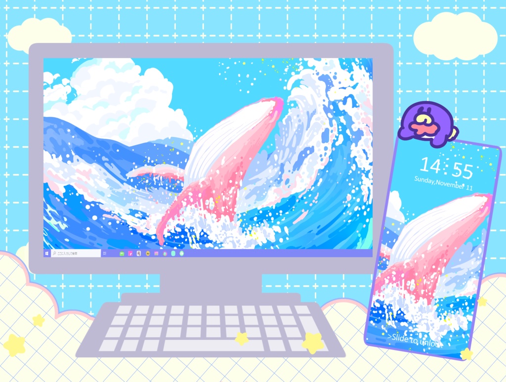 ほんわかポップアート021【iPad等 デジタル壁紙、配信用】