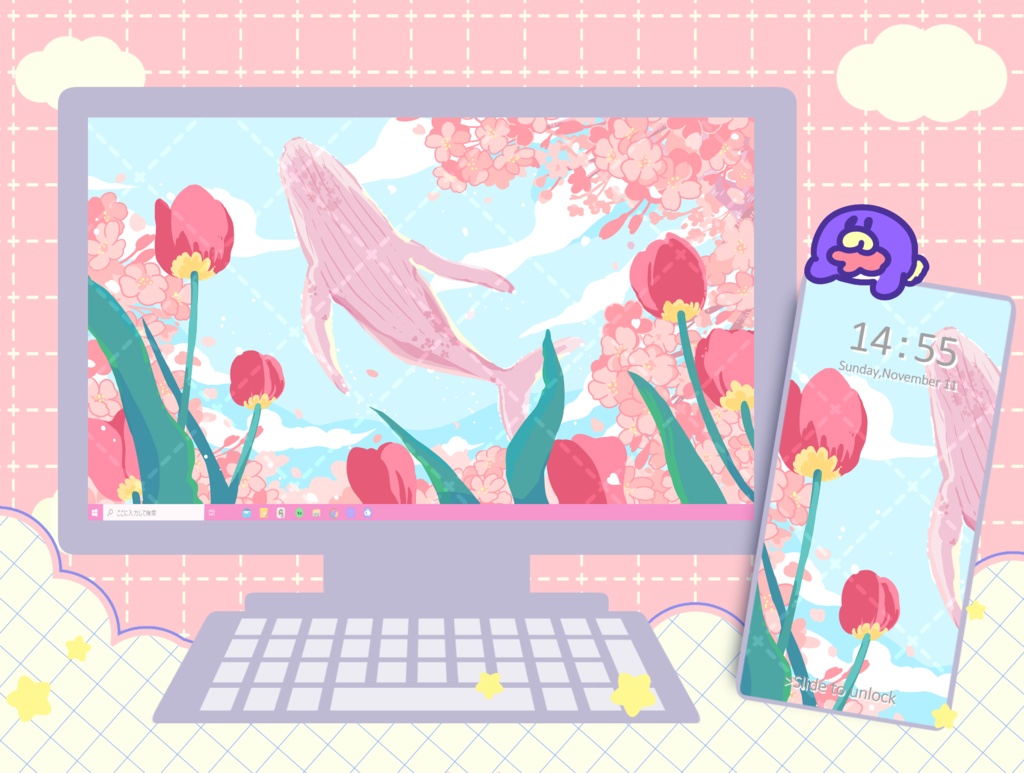 【NEW】ほんわかポップアート026【PC用デジタル壁紙、配信用】