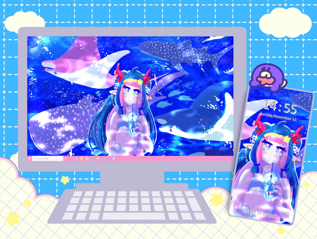 NEW【配信6周年記念壁紙】ほんわかポップアート030【無料配布中8/31まで】