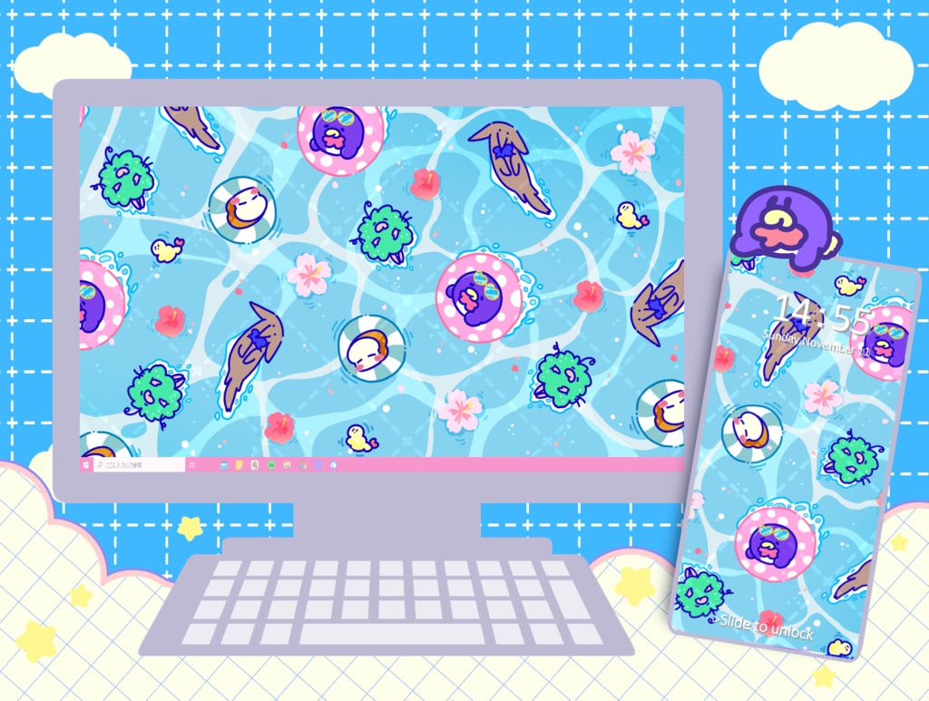 【NEW】ほんわかポップアート031【PC用デジタル壁紙、配信用】
