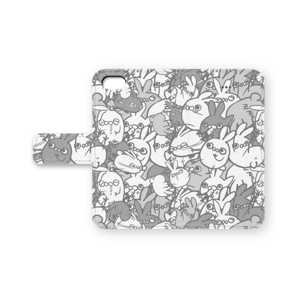 うさ虫 手帳型iPhoneケース(モノクロver.)