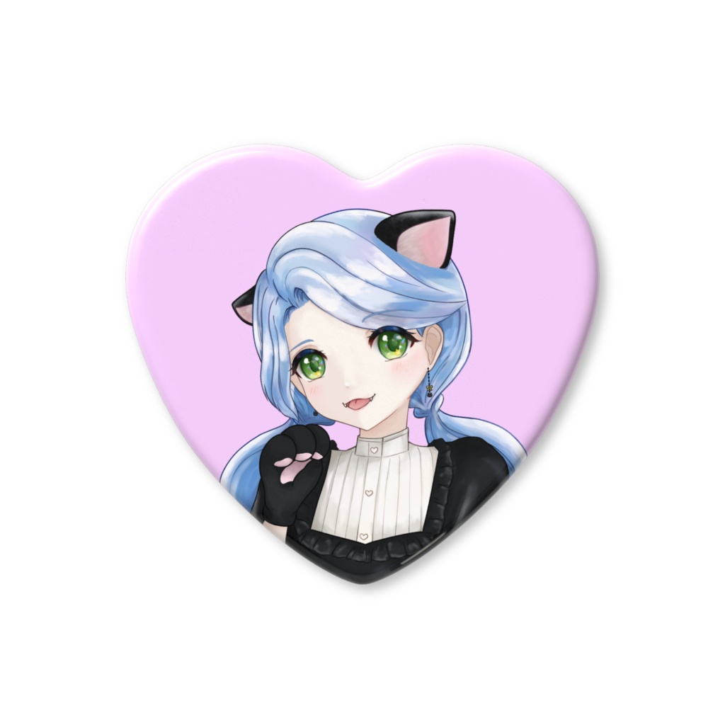 ハート缶バッジ 黒猫