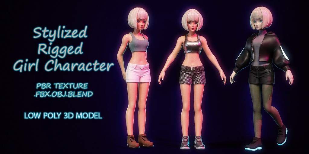 Stylized Girl 3D Character – Rigged