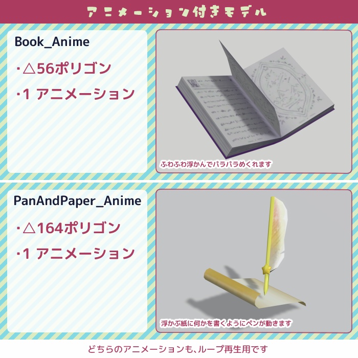 【Fbx】魔法の本と羽ペン【動く3Dモデル】