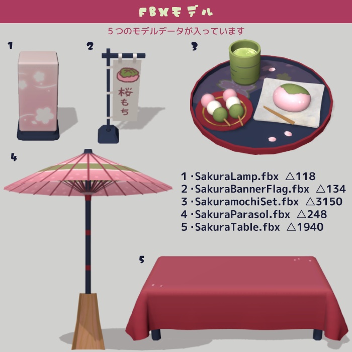【Fbx】桜もち茶屋セット 3D背景モデル
