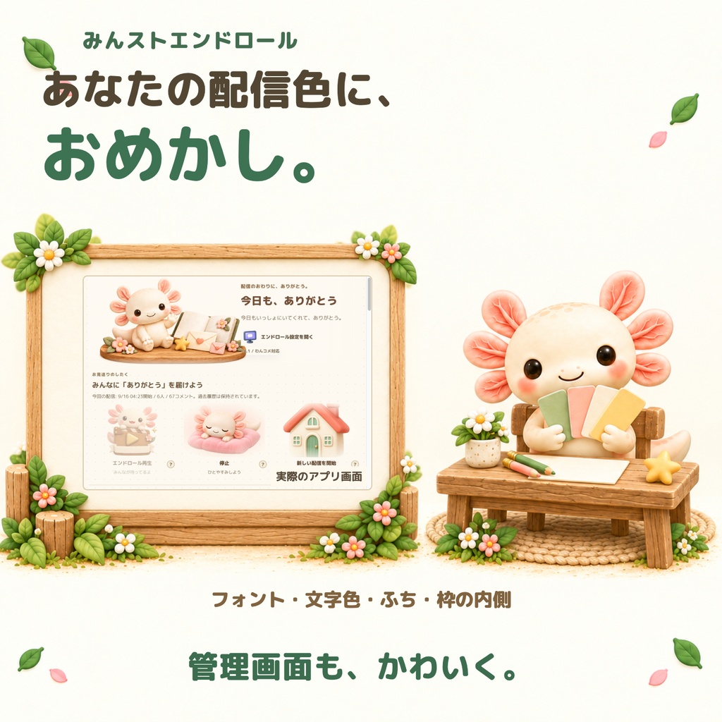 【OBS・わんコメ対応】みんストエンドロール|3Dのなかまたちと「ありがとう」を届ける、かわいい配信エンドロール