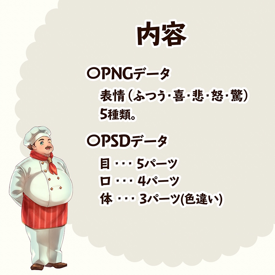 【立ち絵素材】 ふくよかシェフ