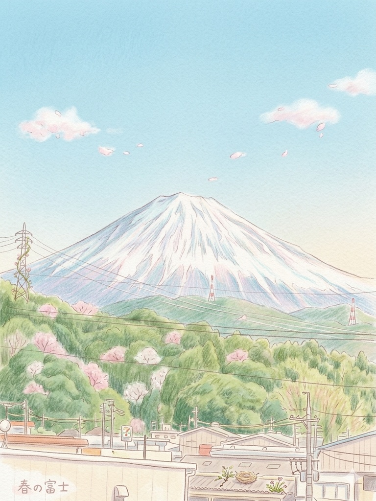 富士山と春