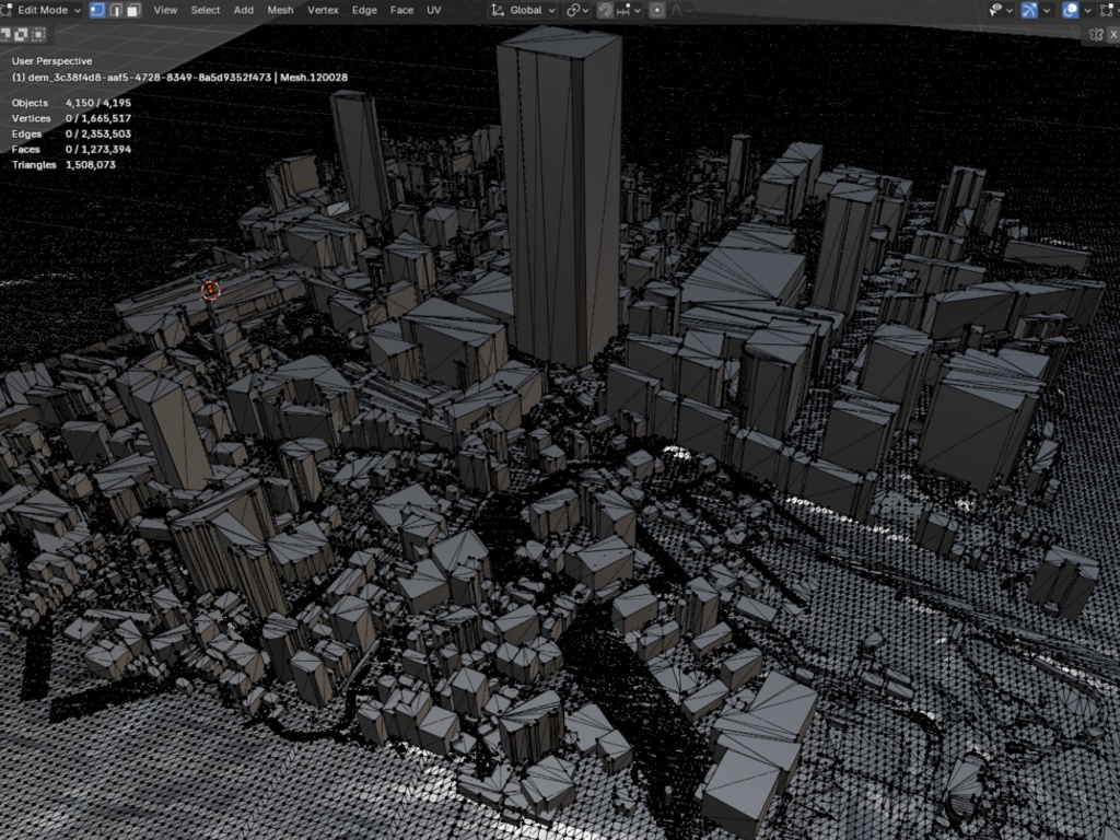 3D都市モデル|大阪市あべのハルカス周辺 1000m四方