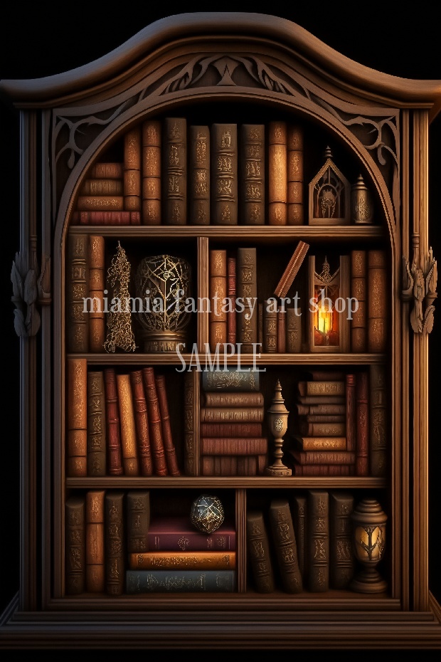 ファンタジー世界の本棚素材
