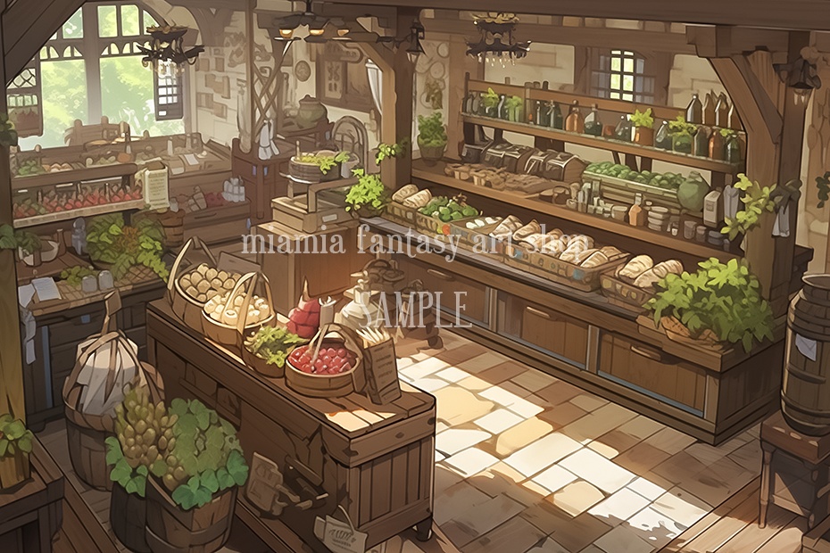 ［フリー素材・無料配布］ファンタジー世界のお店屋さんの背景素材