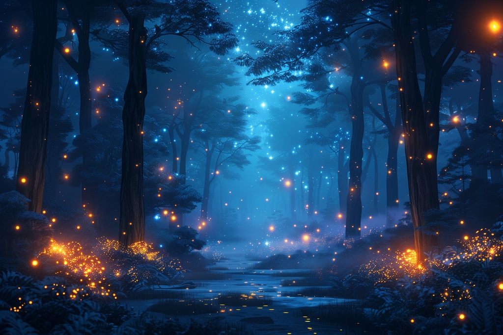 ファンタジー背景ループ動画素材〜光降り注ぐ不思議な森