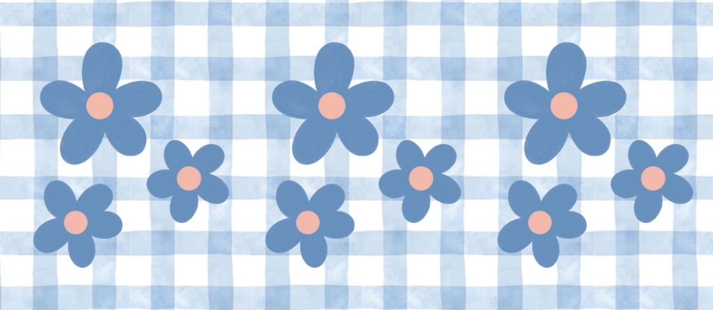 青いお花チェックマスキングテープ