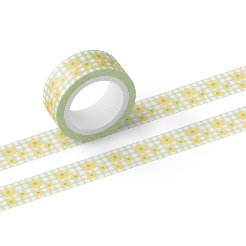黄色お花チェックマスキングテープ